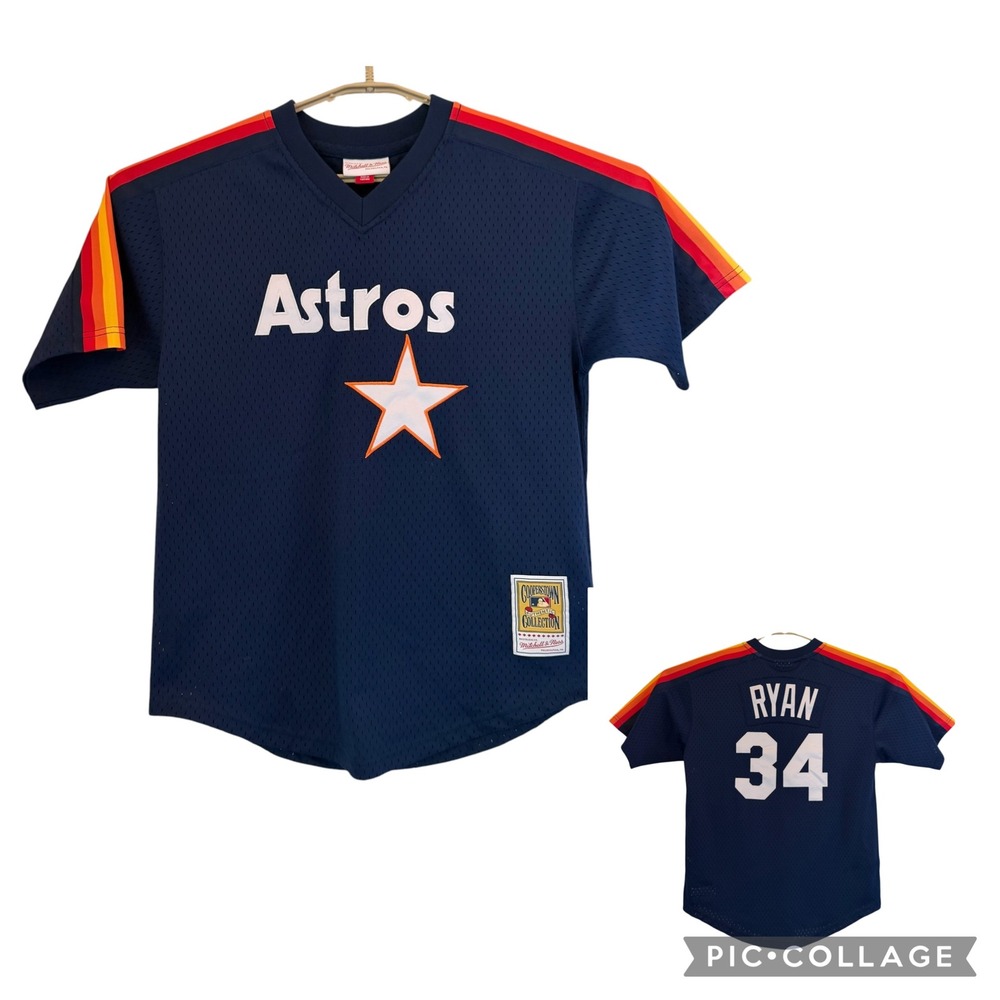 Mitchell Ness Houston Astros Nolan Ryan 34 Jersey Kids Large 14/16 Navy Baseball
